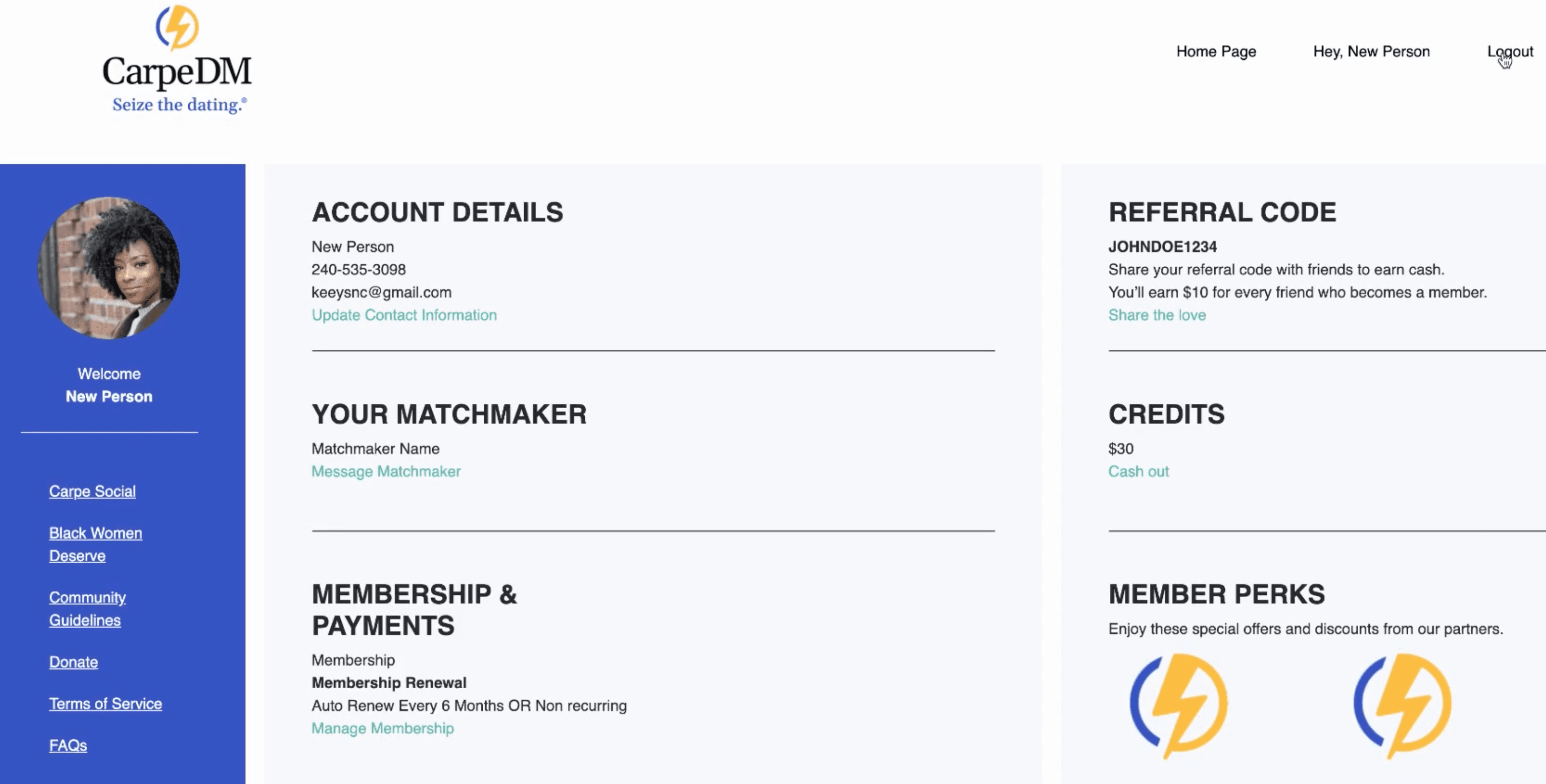 CarpeDM Dating - Membership Onboarding Flow & Dashboard