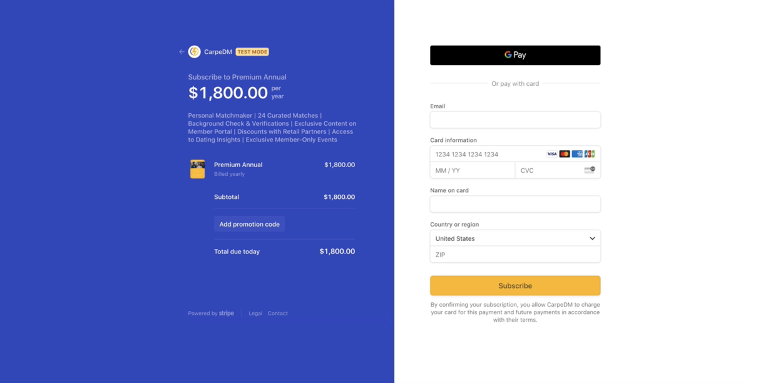 Subscription checkout session